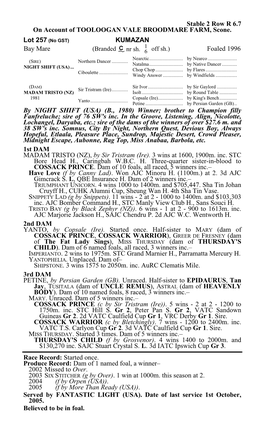Stable 2 Row R 6.7 on Account of TOOLOOGAN VALE BROODMARE FARM, Scone