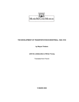 The Development of Transportation in Montreal, 1820–1918