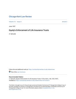 Equity's Enforcement of Life Insurance Trusts