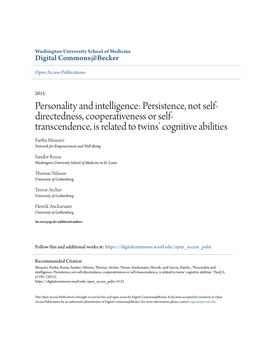 Personality and Intelligence: Persistence, Not Self-Directedness, Cooperativeness Or Self-Transcendence, Is Related to Twins’ Cognitive Abilities." Peerj.3