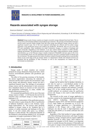Hazards Associated with Syngas Storage