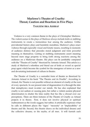 Marlowe's Theatre of Cruelty: Threat, Caution and Reaction in Five Plays