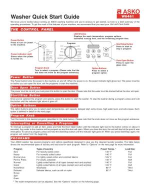 Washer Quick Start Guide