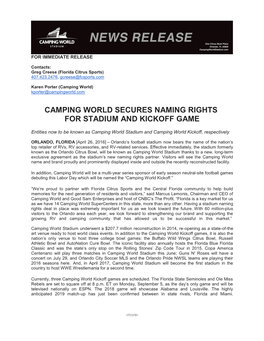 Camping World Secures Naming Rights for Stadium and Kickoff Game