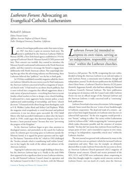 Advocating an Evangelical Catholic Lutheranism