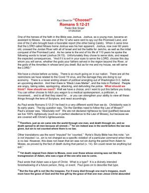 Romans 5:12-21 Pastor Bob Singer 07/26/2020