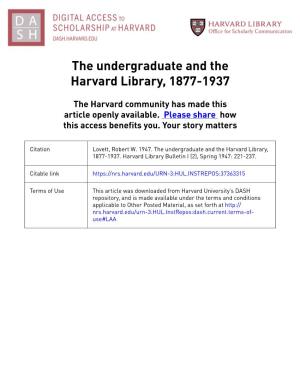 The Undergraduate and the Harvard Library, 1877-1937