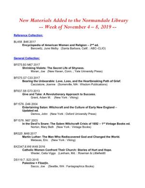 New Materials Added to the Normandale Library -- Week of November 4 – 8, 2019