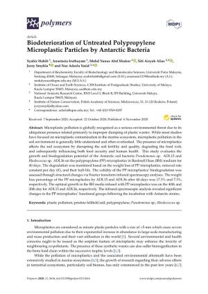 Biodeterioration of Untreated Polypropylene Microplastic Particles by Antarctic Bacteria