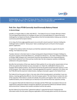 Fed. Circ. Says PTAB Correctly Axed Eveready Battery Patent by Bonnie Eslinger