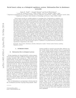 Social Insect Colony As a Biological Regulatory System: Information Flow in Dominance Networks