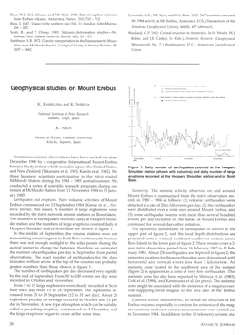 Geophysical Studies on Mount Erebus Fl------D&Ily ,,O,,B& 01 Earthquakes Counted at Hooper Shoulder