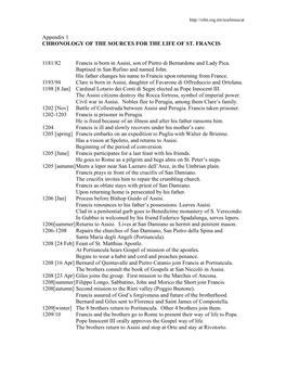 Appendix 1 CHRONOLOGY of the SOURCES for the LIFE of ST