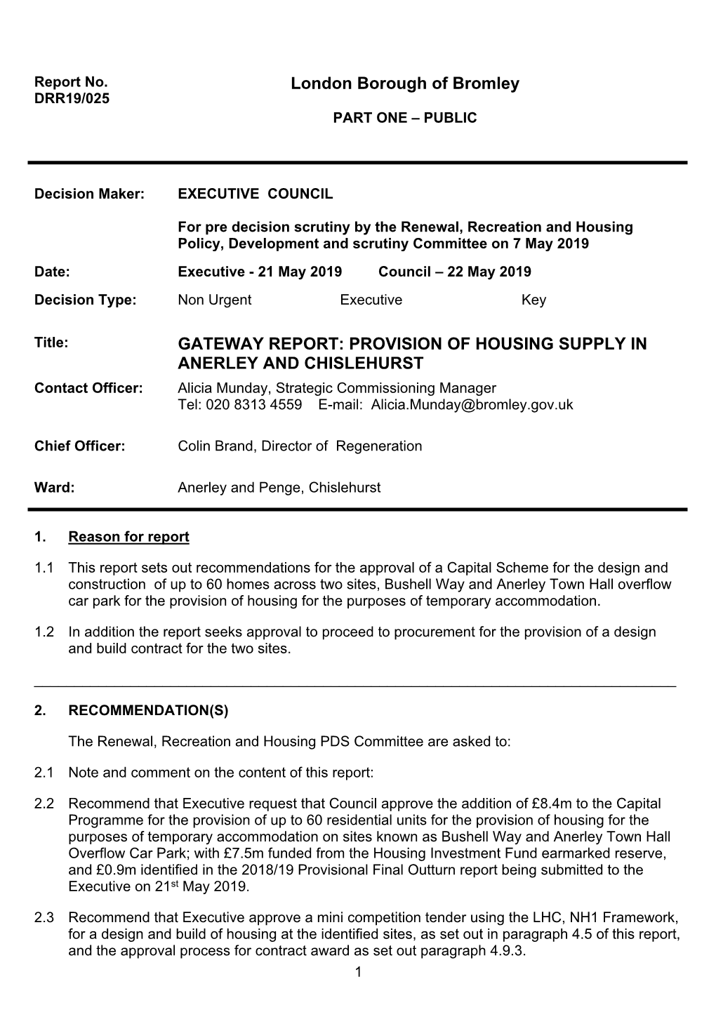 Gateway Report: Provision of Housing Supply in Anerley and Chislehurst