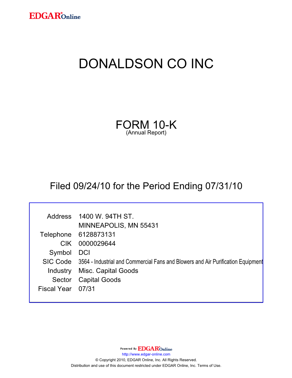 Donaldson Co Inc