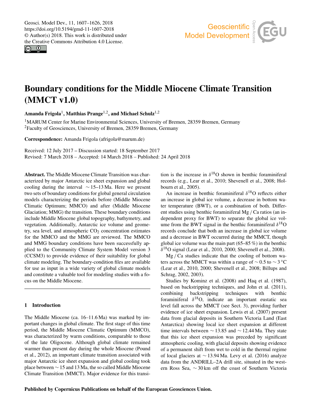 Boundary Conditions for the Middle Miocene Climate Transition (MMCT V1.0)