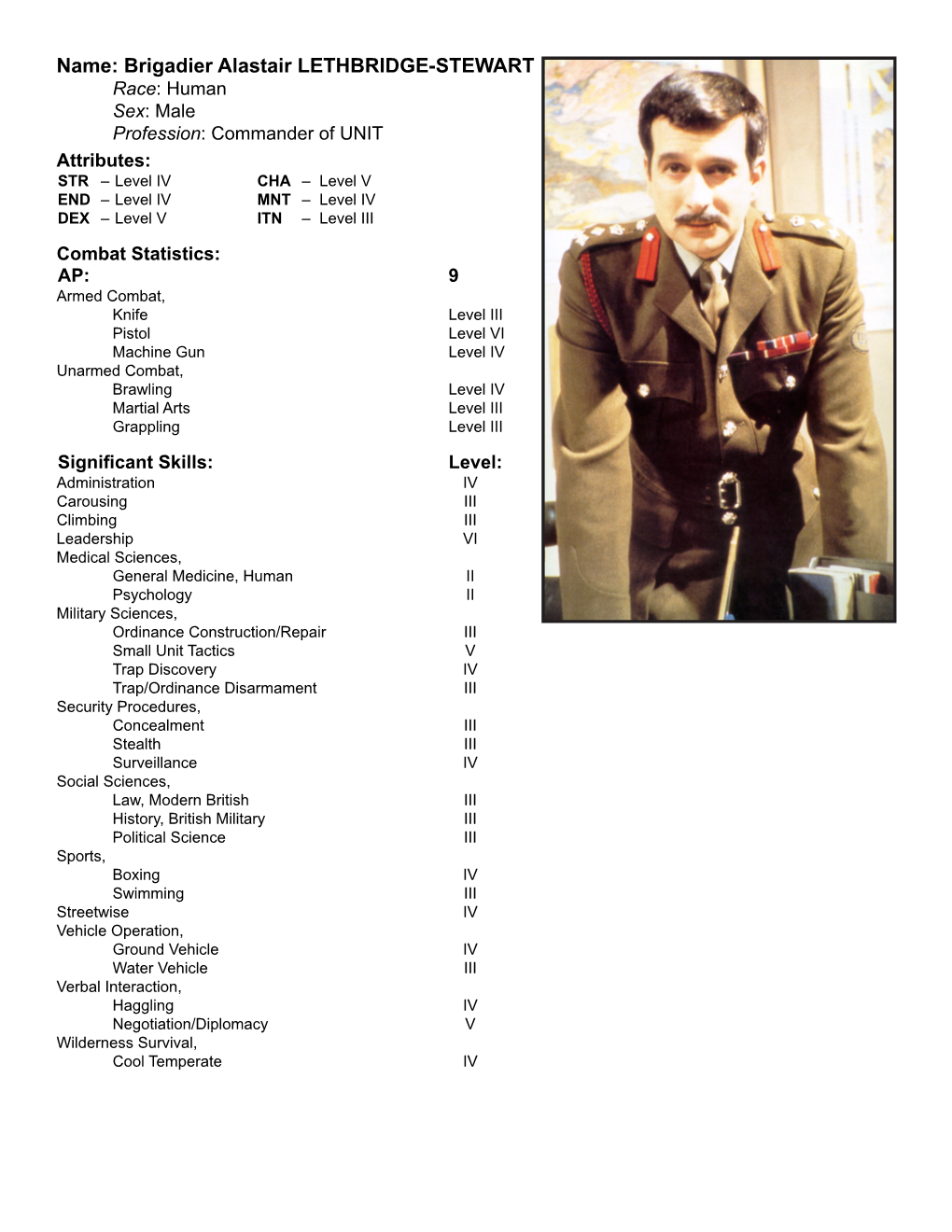 Name: Brigadier Alastair LETHBRIDGE-STEWART