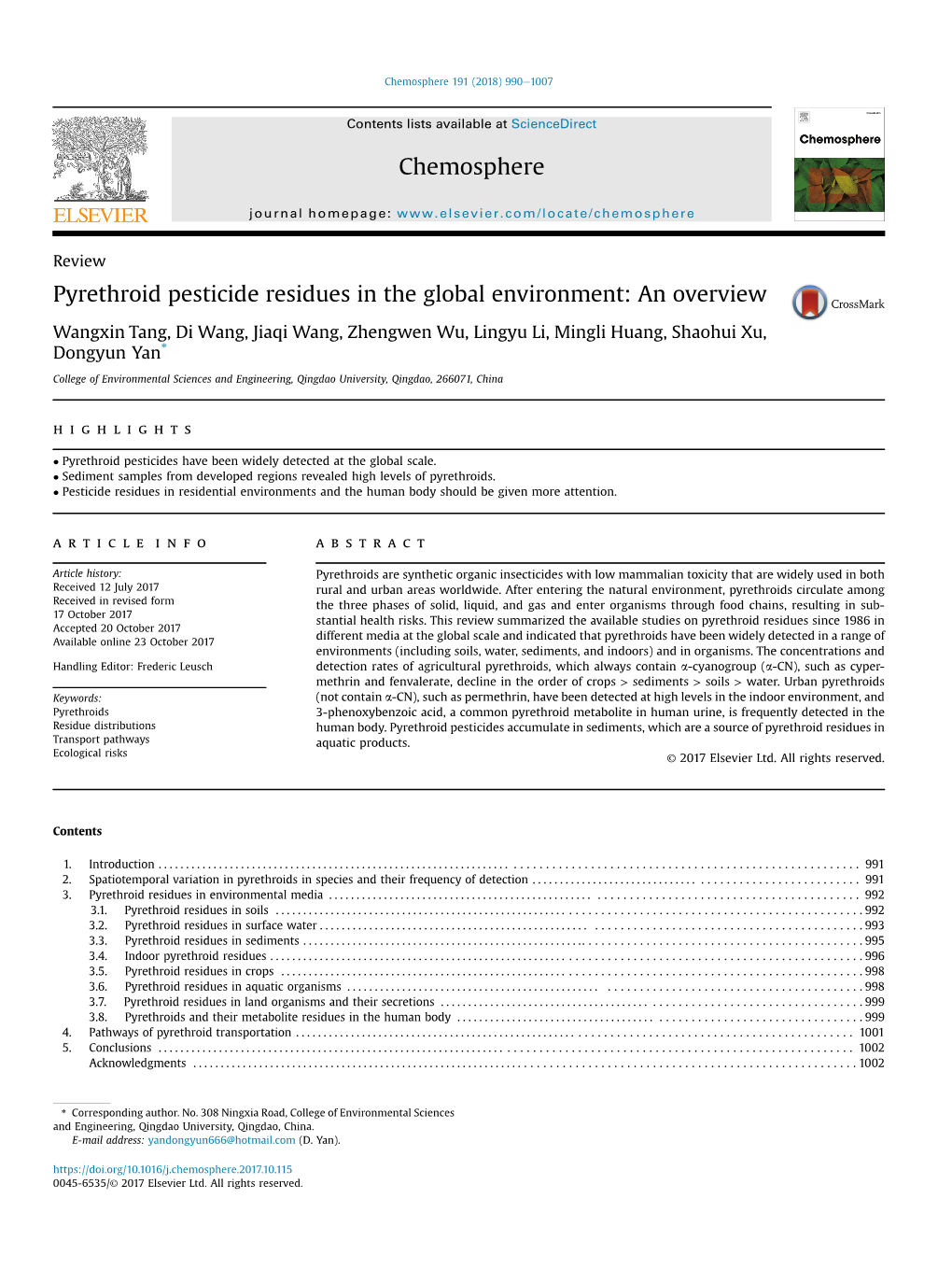 Pyrethroid Pesticide Residues in the Global Environment: an Overview