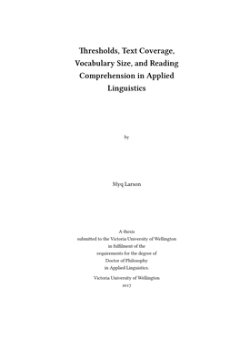 Thresholds, Text Coverage, Vocabulary Size, and Reading Comprehension in Applied Linguistics