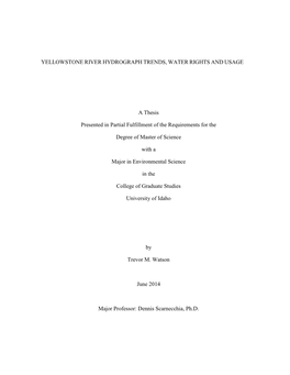 Yellowstone River Hydrograph Trends, Water Rights and Usage