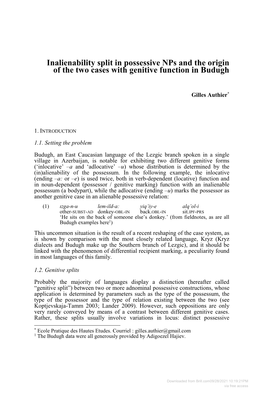 Inalienability Split in Possessive Nps and the Origin of the Two Cases with Genitive Function in Budugh