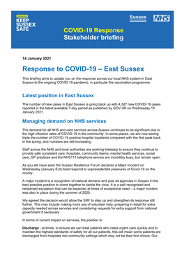 East Sussex COVID-19 Stakeholder