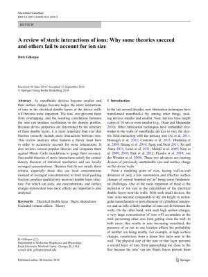 A Review of Steric Interactions of Ions: Why Some Theories Succeed and Others Fail to Account for Ion Size
