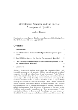 Mereological Nihilism and the Special Arrangement Question