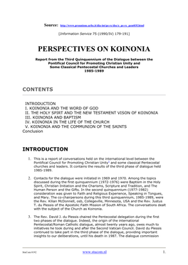 Perspectives on Koinonia