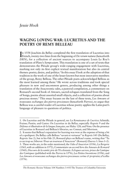 Jessie Hock WAGING LOVING WAR: LUCRETIUS and the POETRY