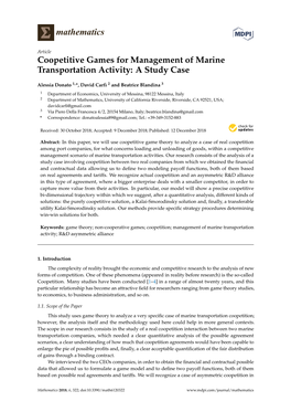 Coopetitive Games for Management of Marine Transportation Activity: a Study Case