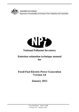 Emission Estimation Technique Manual for Fossil Fuel Electric Power Generation, Report to the Electricity Supply Association of Australia, 2002