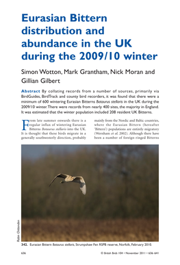 Eurasian Bittern Distribution and Abundance in the UK During the 2009/10 Winter Simon Wotton, Mark Grantham, Nick Moran and Gillian Gilbert