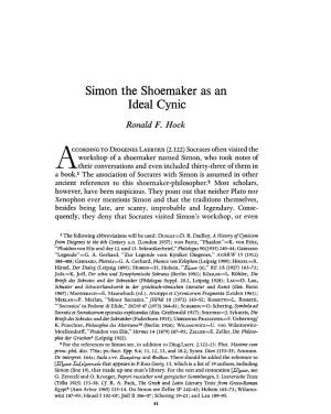 Simon the Shoemaker As an Ideal Cynic Hock, Ronald F Greek, Roman and Byzantine Studies; Spring 1976; 17, 1; Proquest Pg