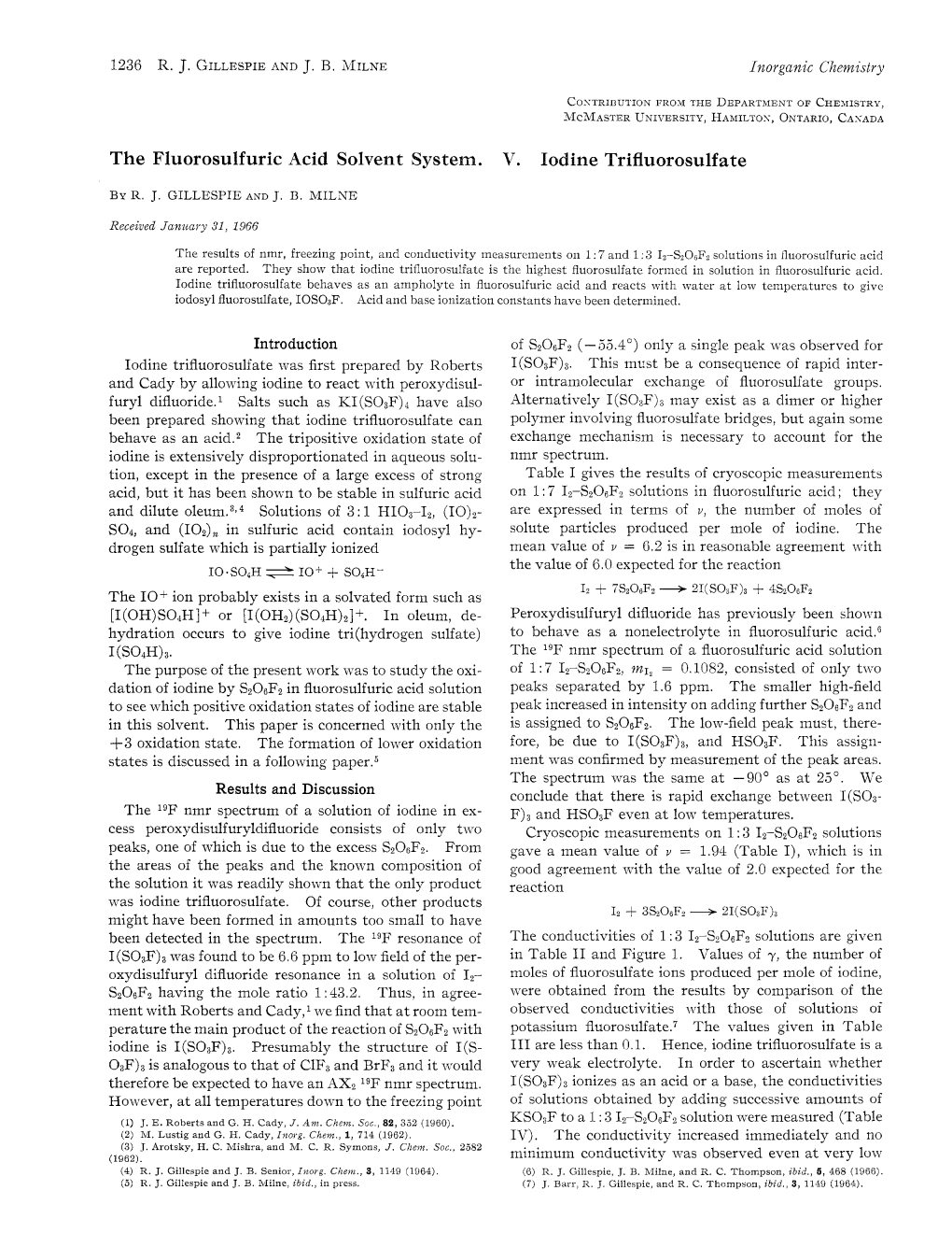 The Fluorosulfuric Acid Solvent System. V. Iodine Trifluorosulfate.Pdf