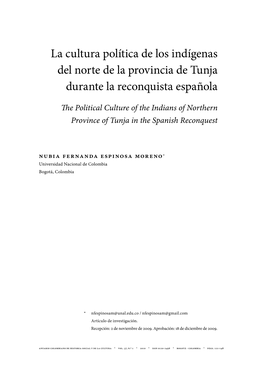 La Cultura Política De Los Indígenas Del Norte De La Provincia De Tunja Durante La Reconquista Española