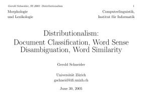Distributionalism: Document Classification, Word Sense