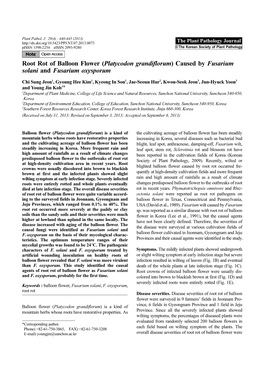 Root Rot of Balloon Flower (Platycodon Grandiflorum) Caused by Fusarium Solani and Fusarium Oxysporum