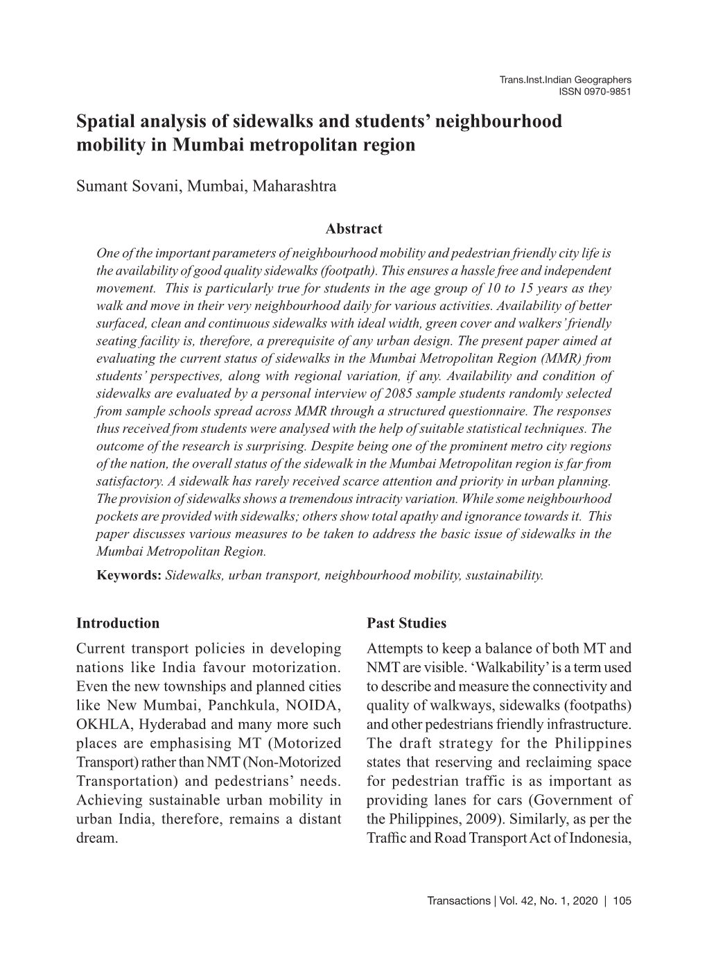 Spatial Analysis of Sidewalks and Students' Neighbourhood Mobility In