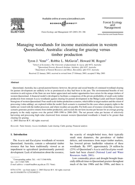 Managing Woodlands for Income Maximisation in Western Queensland, Australia: Clearing for Grazing Versus Timber Production Tyron J