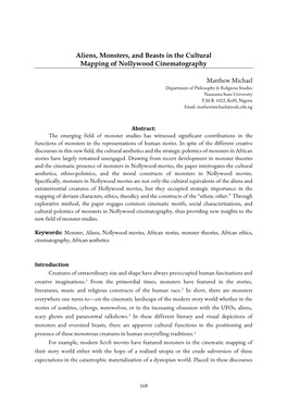 Aliens, Monsters, and Beasts in the Cultural Mapping of Nollywood Cinematography Matthew Michael