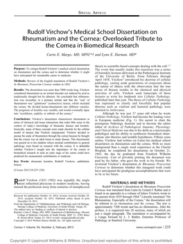 Rudolf Virchow's Medical School Dissertation on Rheumatism And