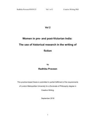 Women in Pre- and Post-Victorian India: the Use of Historical Research in the Writing of Fiction