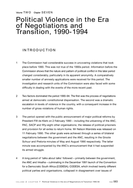 Political Violence in the Era of Negotiations and Transition, 1990-1994