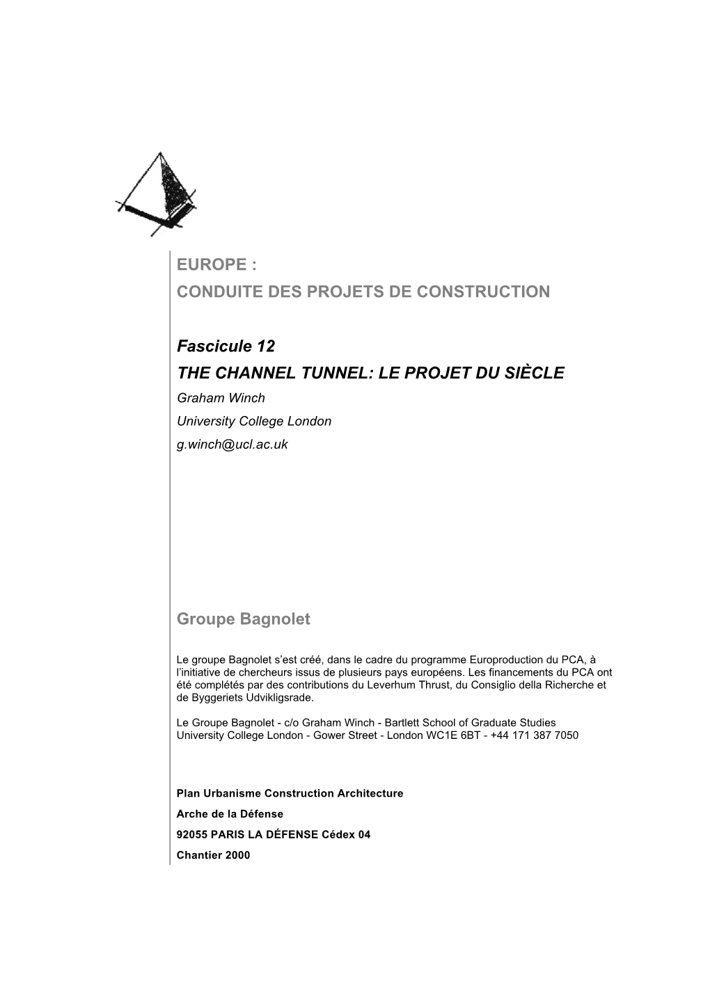 EUROPE : CONDUITE DES PROJETS DE CONSTRUCTION Fascicule 12