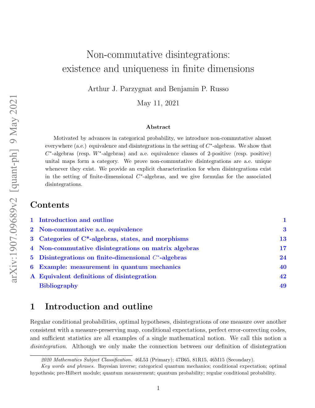 Arxiv:1907.09689V2 [Quant-Ph] 9 May 2021 Non-Commutative