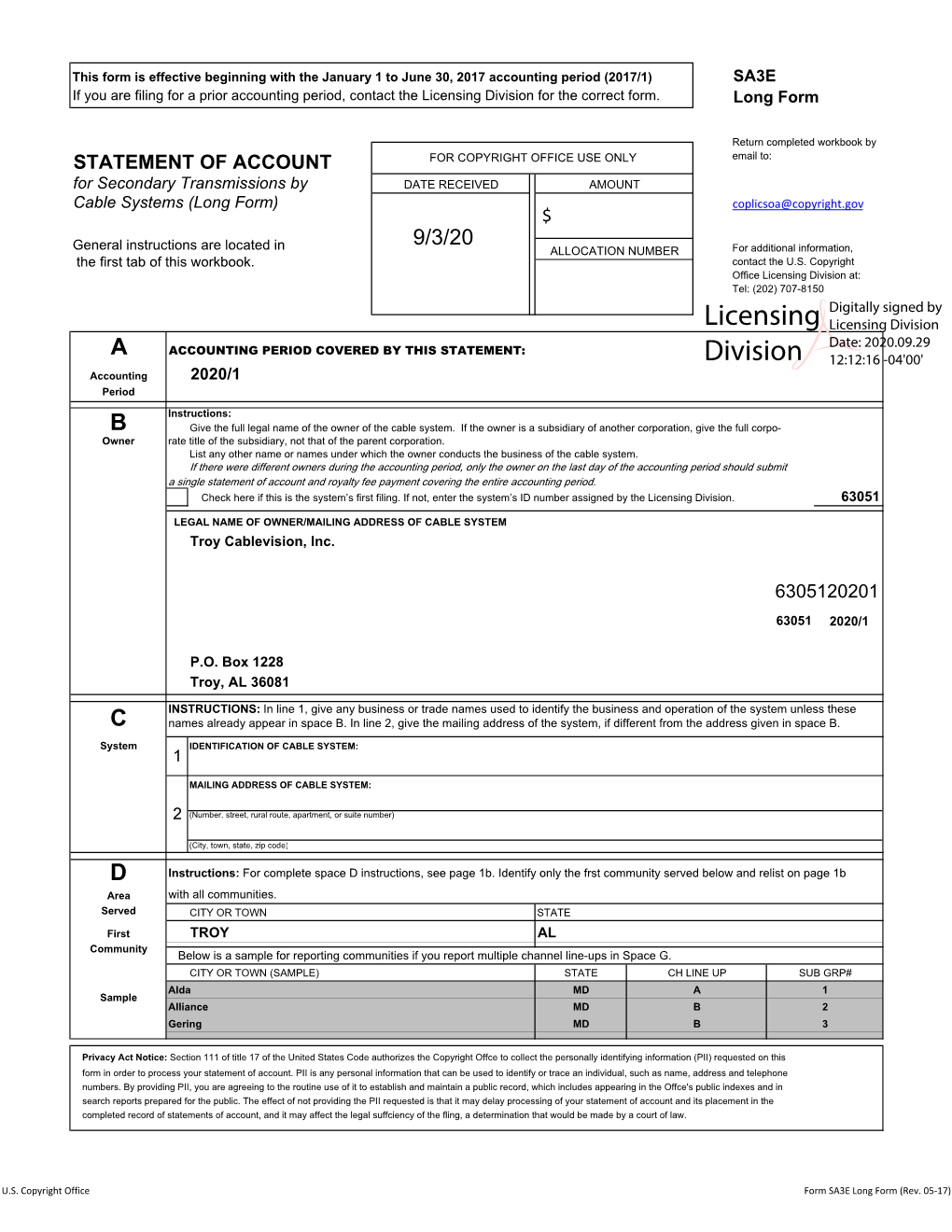 Licensing Division for the Correct Form