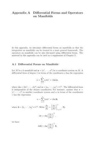 Appendix a Differential Forms and Operators on Manifolds