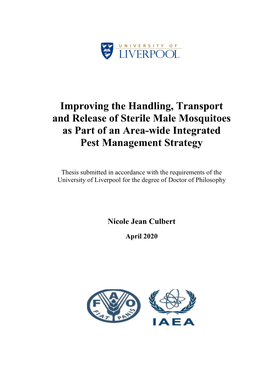 Improving the Handling, Transport and Release of Sterile Male Mosquitoes As Part of an Area-Wide Integrated Pest Management Strategy