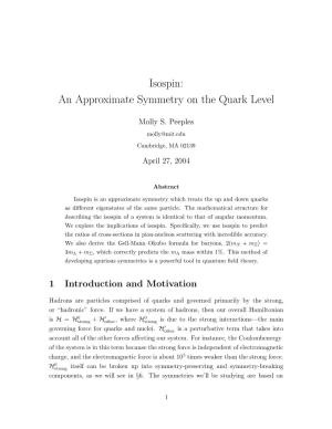 Isospin: an Approximate Symmetry on the Quark Level